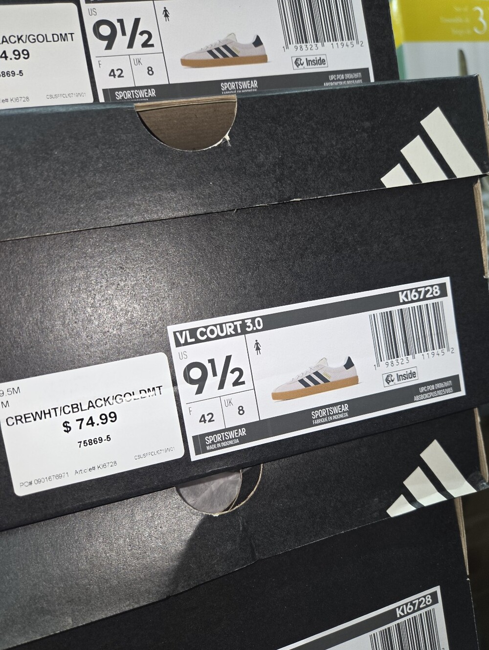 Womens Adidas Suede Cream White Black Gold VL Court 3.0 Shoe Size 9.5 Low Top - Picture 7 of 9